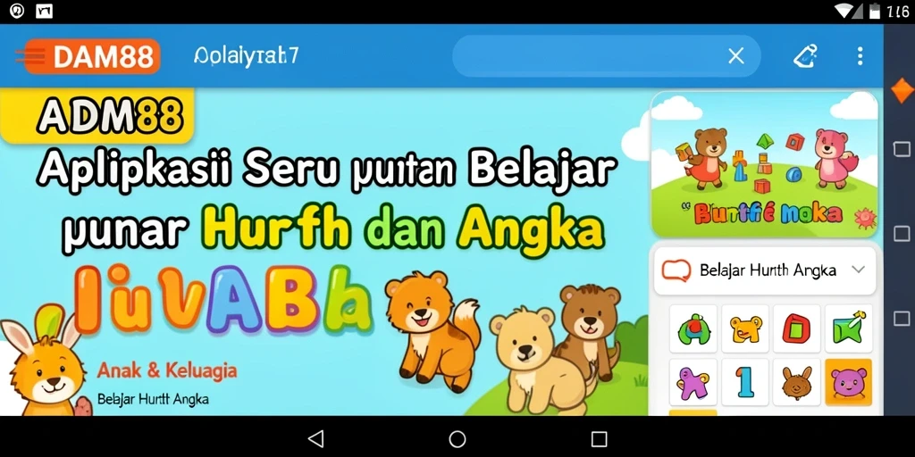 Antarmuka menarik dari aplikasi Belajar Huruf Angka.