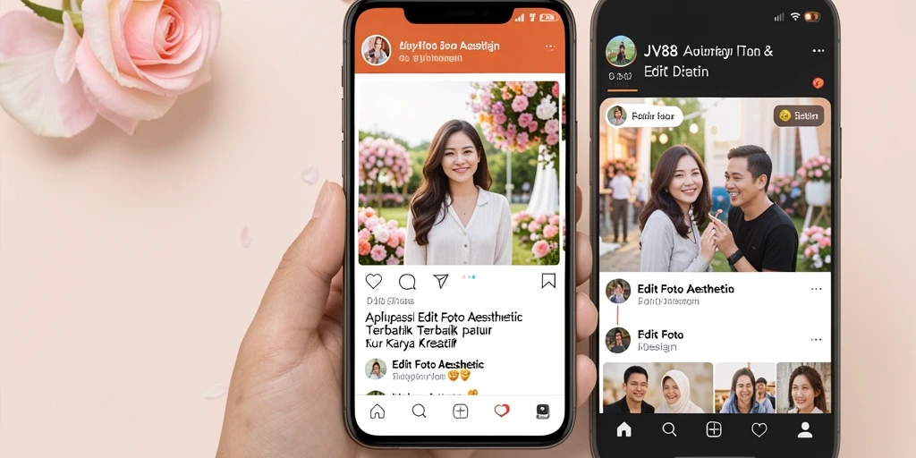 Tampilan antarmuka JV88 dengan berbagai fitur pengeditan foto aesthetic.