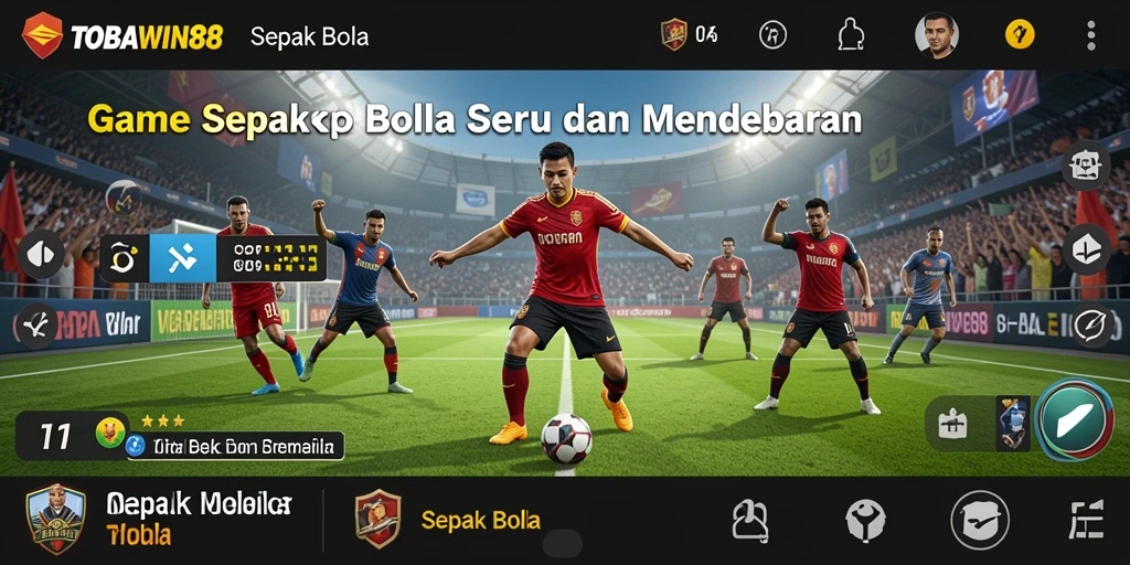 Screenshot utama TOBAWIN88 menampilkan aksi sepak bola mendebarkan.