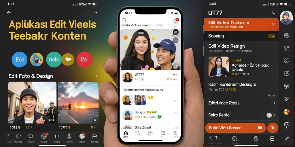 Antarmuka UT77 untuk pengeditan video reels yang intuitif dan menarik.